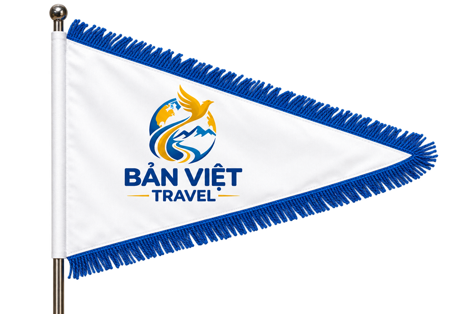 Cờ dẫn tour mang bộ nhận diện Bản Việt Travel